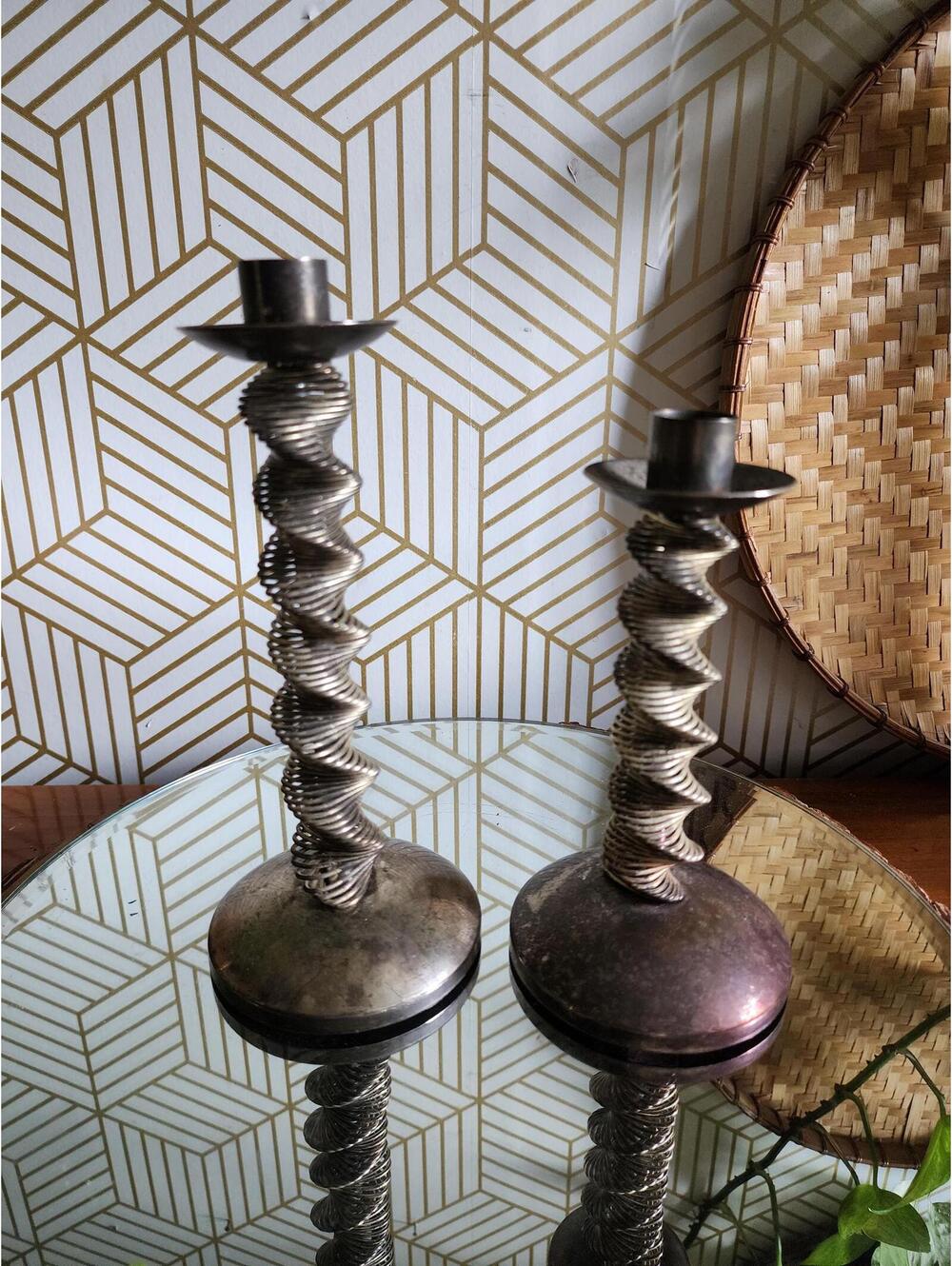 Vintage Silver Plated Twisted Spiral Candlestick Holders